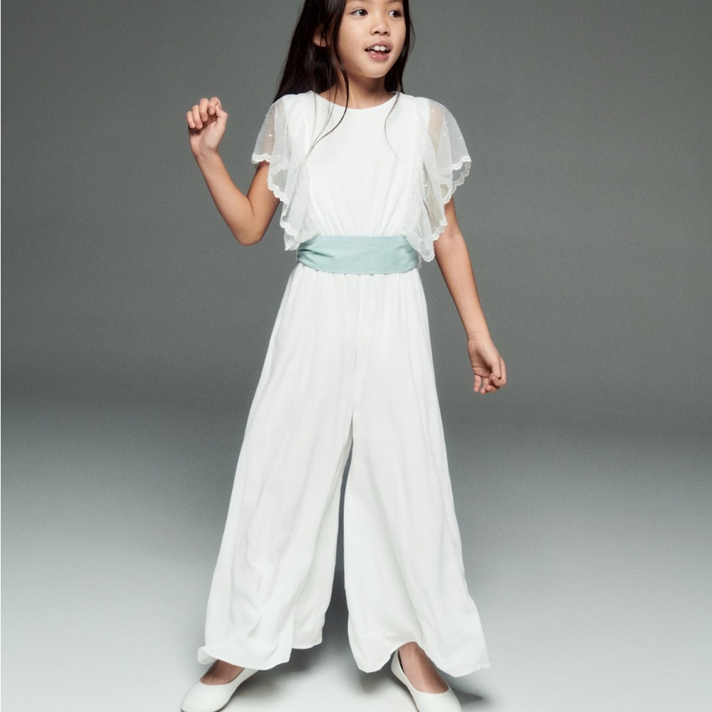 MANGO KIDS Elegant White Jumpsuit with Blue Accent